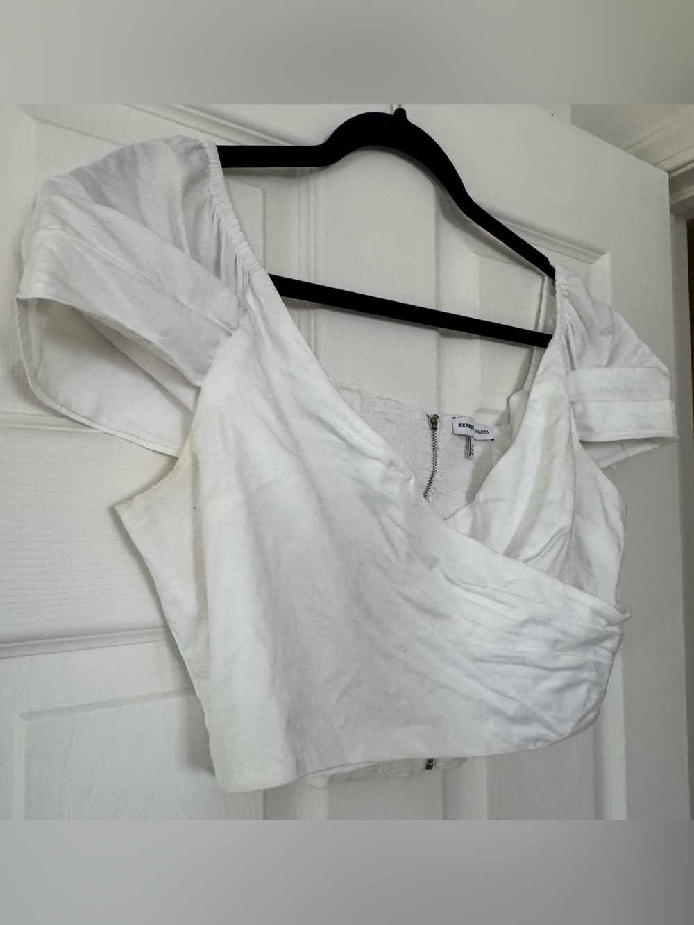 Express White One-Shoulder Wrap Crop Top